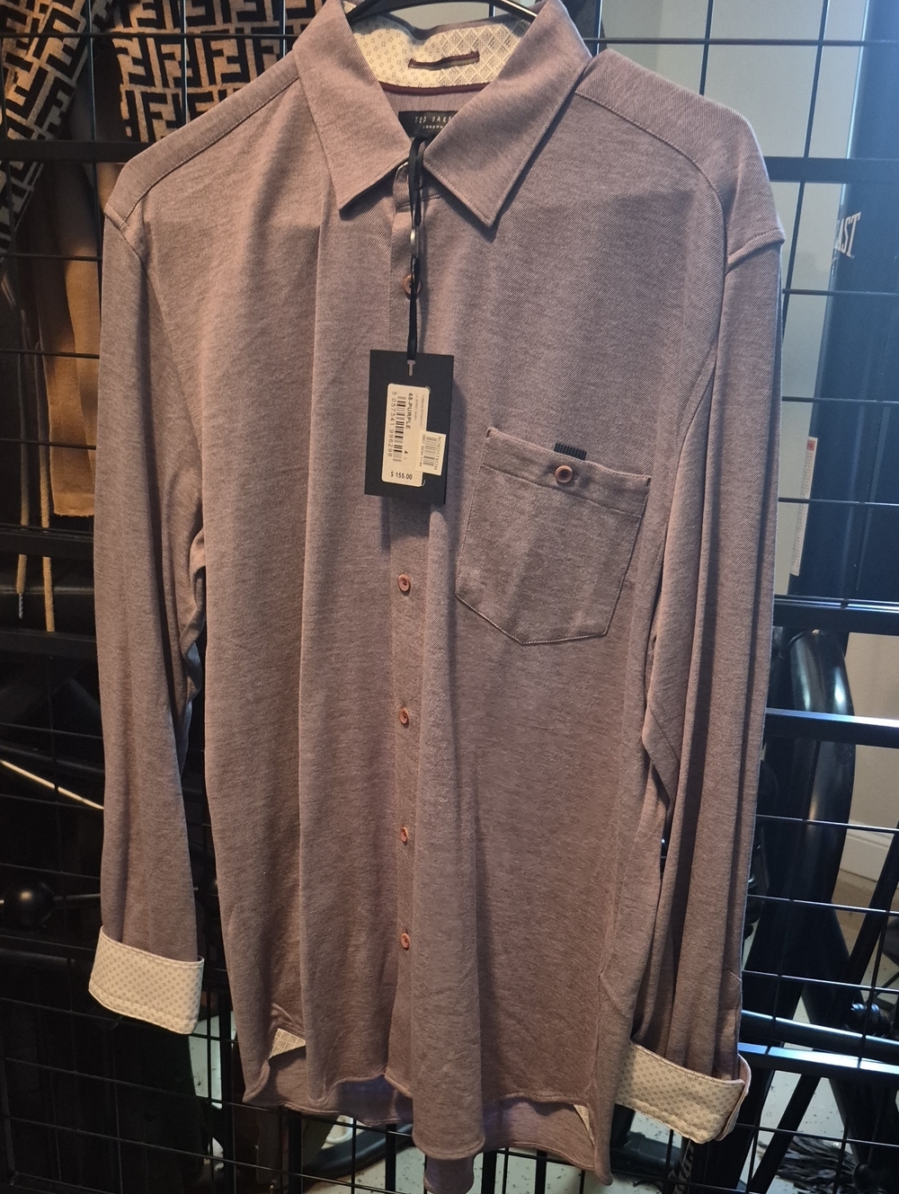 Ted Baker London Men's Mauve Button-Down Shirt with Contrast Cuffs